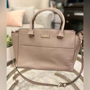 Kate Spade taupe handbag with gold-tone details and handles detachable 46” strap